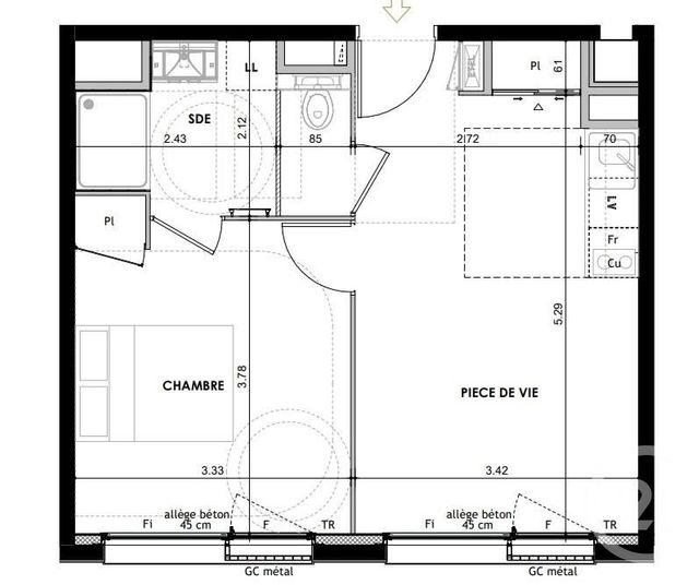 Appartement T2 à vendre - 2 pièces - 37.79 m2 - RENNES - 35 - BRETAGNE - Century 21 Reine Immobilier