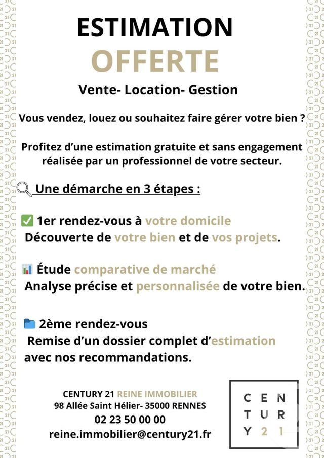 Appartement T3 à vendre - 3 pièces - 63.41 m2 - RENNES - 35 - BRETAGNE - Century 21 Reine Immobilier