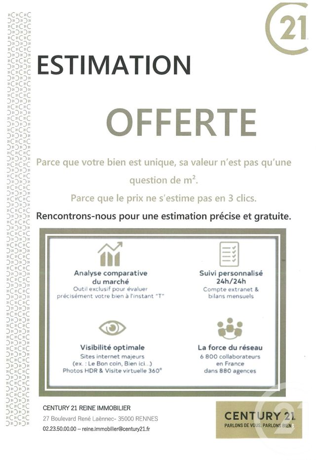 Afficher la photo en grand Appartement F2 à vendre - 2 pièces - 72.75 m2 - RENNES - 35 - BRETAGNE - Century 21 Reine Immobilier