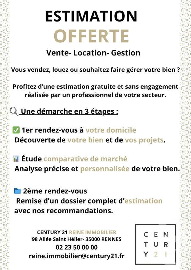 Appartement F2 à vendre - 2 pièces - 41.67 m2 - RENNES - 35 - BRETAGNE - Century 21 Reine Immobilier