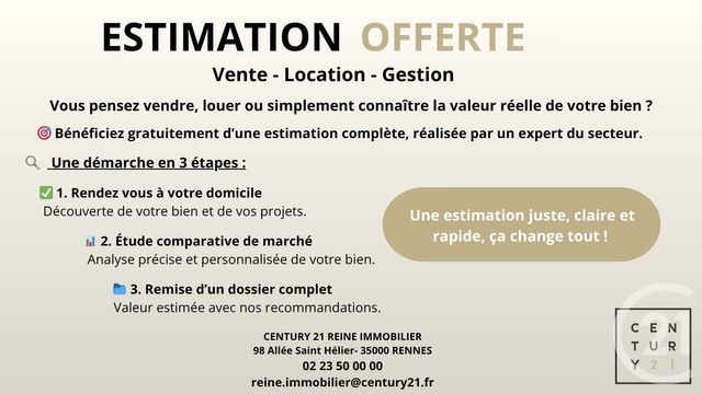 Appartement à vendre - 2 pièces - 34.7 m2 - RENNES - 35 - BRETAGNE - Century 21 Reine Immobilier