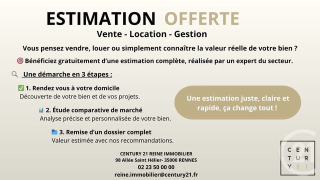 Appartement T3 à vendre - 3 pièces - 62.37 m2 - RENNES - 35 - BRETAGNE - Century 21 Reine Immobilier