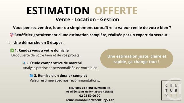 Appartement F2 à louer - 2 pièces - 52.61 m2 - RENNES - 35 - BRETAGNE - Century 21 Reine Immobilier