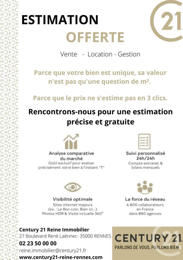 Appartement F3 à vendre - 3 pièces - 54.0 m2 - RENNES - 35 - BRETAGNE - Century 21 Reine Immobilier