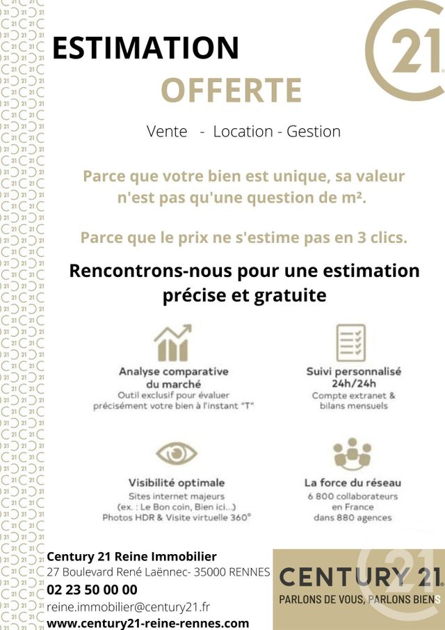 Appartement T2 à louer - 2 pièces - 50.0 m2 - ORGERES - 35 - BRETAGNE - Century 21 Reine Immobilier